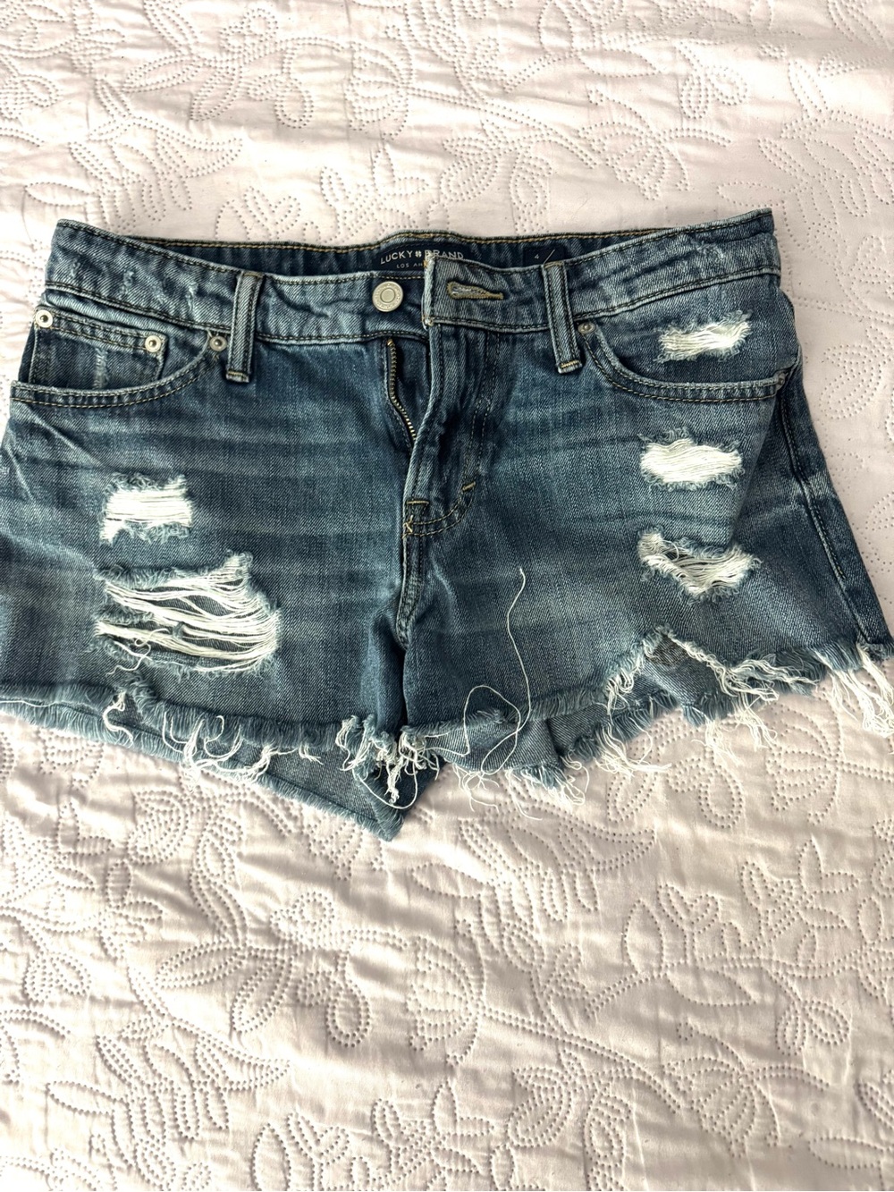 Lucky Brand Frayed Distressed Denim Shorts in Blue